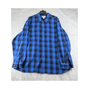 Duluth Trading Co Plaid Flannel Shirt Mens 3XL Blue Black Button Up Cotton